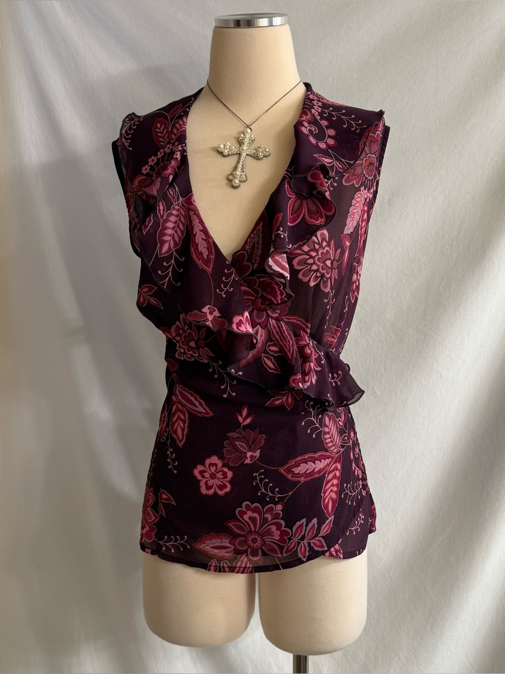 Y2K Purple Floral Wrap Top